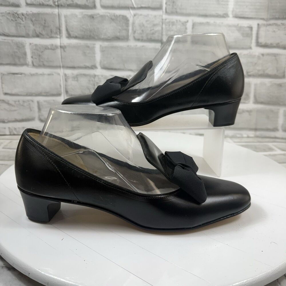 Swing Steps VINTAGE Woman's Size 8 M Black Leather Bow Pumps Tap Dance Shoes